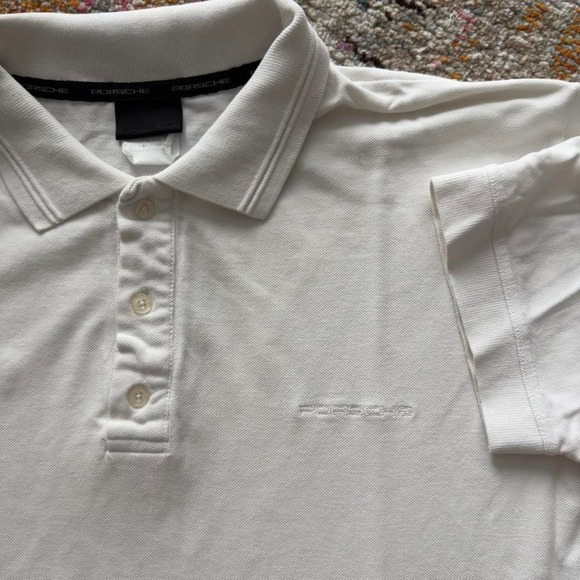 Porsche Design Polo Shirt Mens Size L White Cotton Short Sleeve
